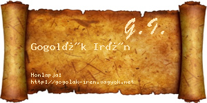 Gogolák Irén névjegykártya